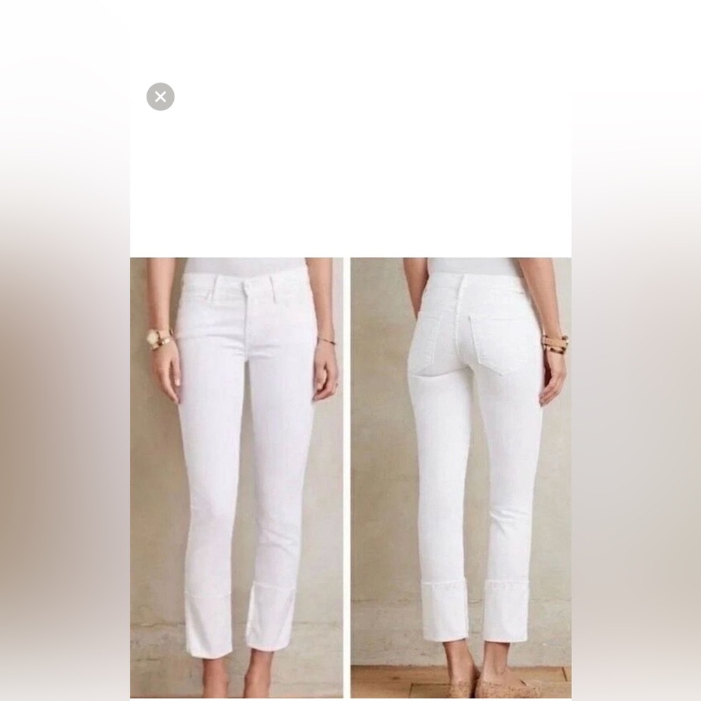 MOTHER Denim Pony Boy Fray Ankle Jeans in
Stayin' Alive White .